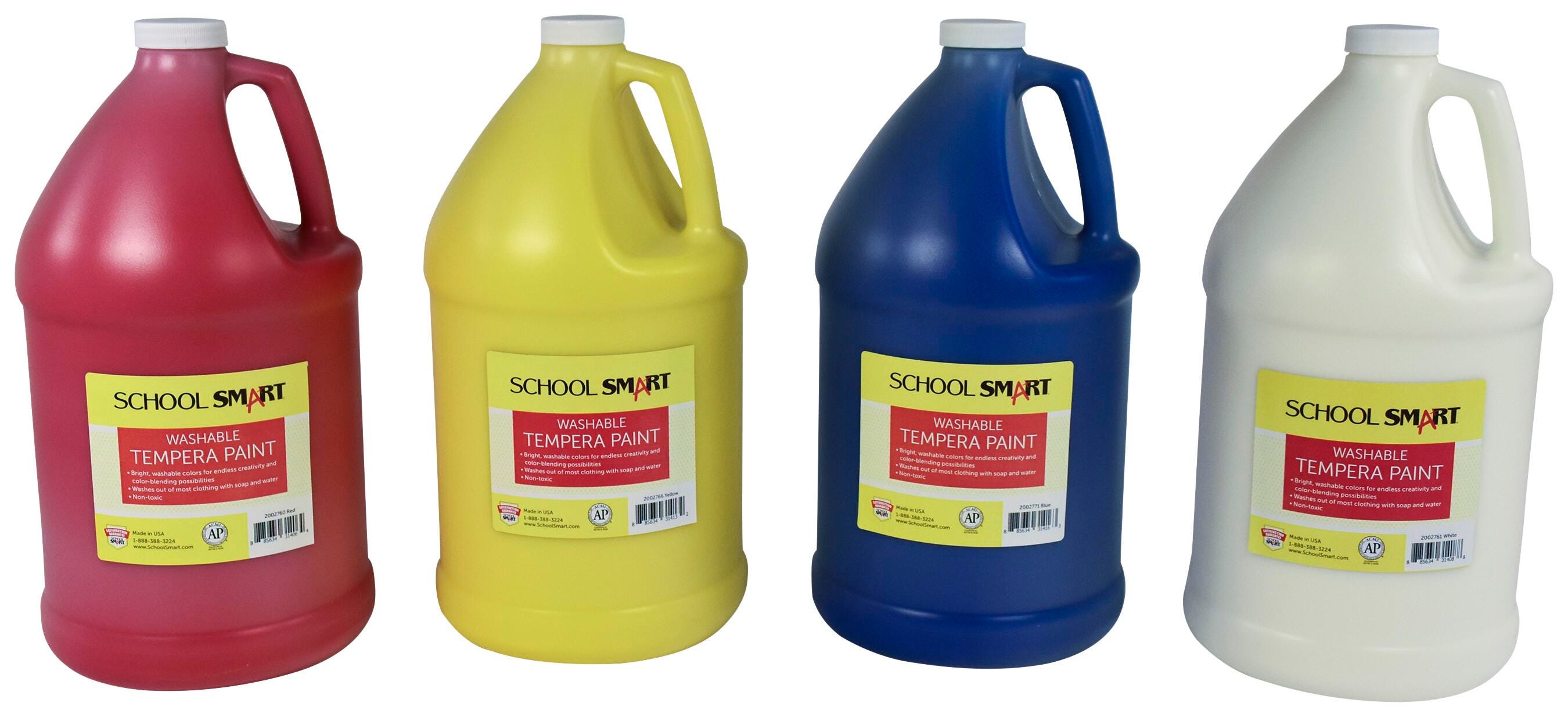 School Smart Washable Tempera Paints, 1 Gallon Bottles, Assorted Colors, Set of 4 2002804